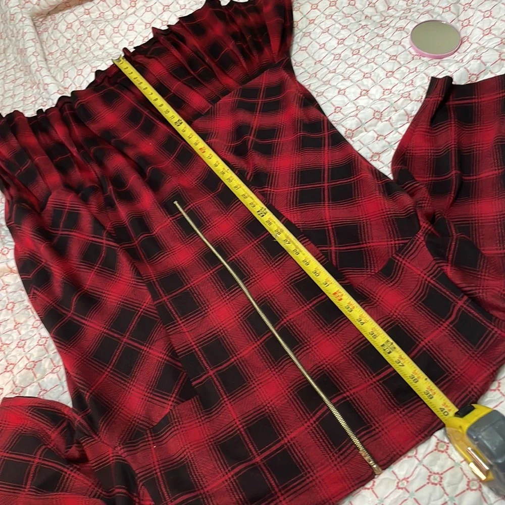 Tahari pleated plaid drop waist dress
